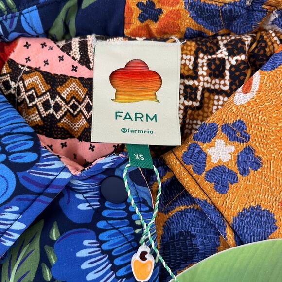 NWT FARM Rio Women's Mixed Yawanawa Reversible Puffer In Blue Multi Size XS - Picture 4 of 6